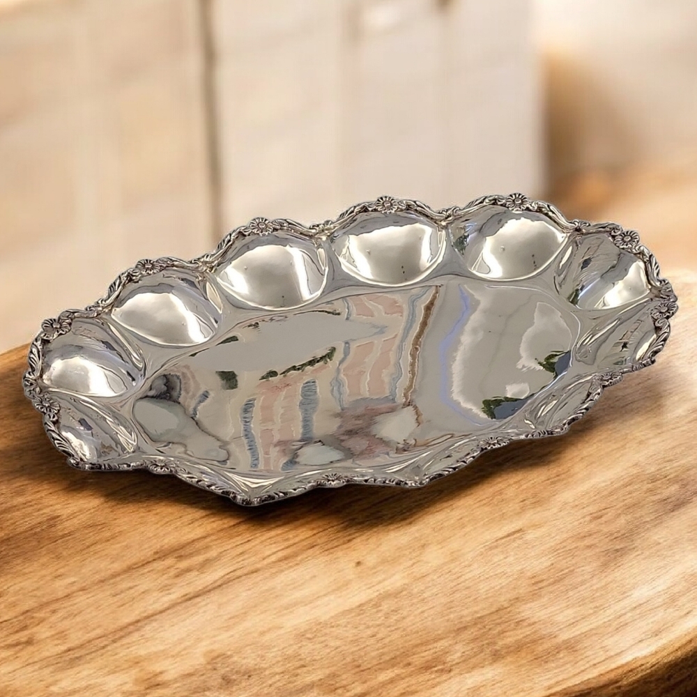 🚨Vintage 900 Sterling Silver Oblong Platter Tray 12x16” Lobed Floral Rim 24oz